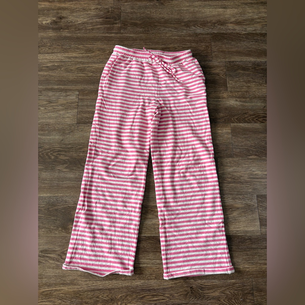 Pink and White Striped Women's Wide Leg Pants